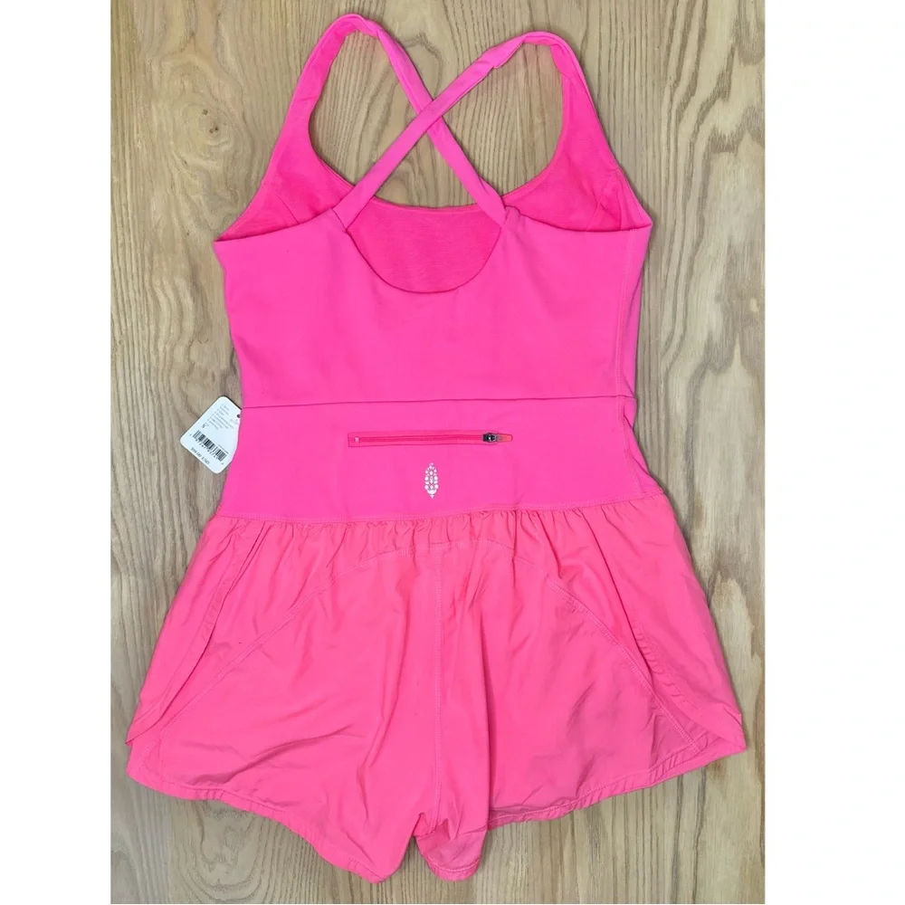 NWT Free People Movement Righteous Runsie Flamingo Fizz Pink Cutout Romper - Picture 9 of 11